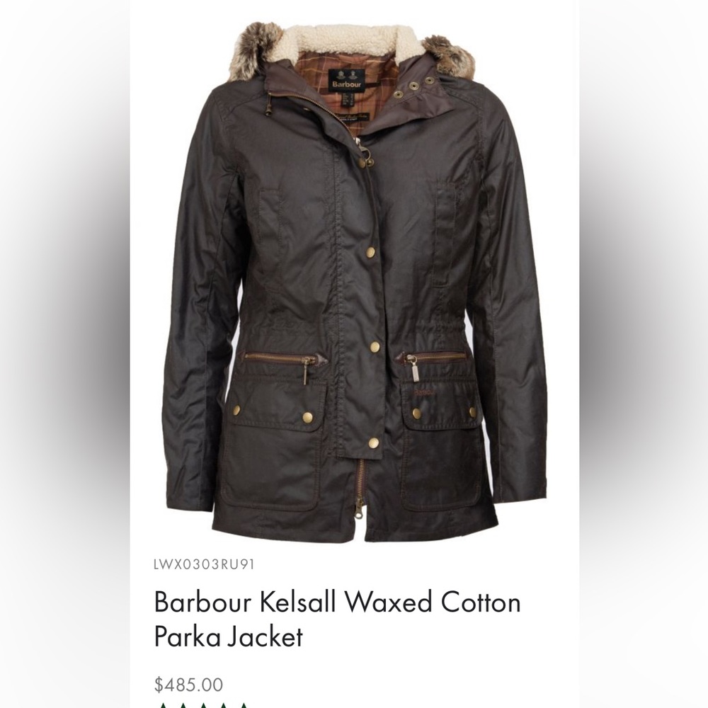 Women’s Barbour Kelsall Waxed Cotton Parka Jacket—UK 14/ USA 10/ Medium